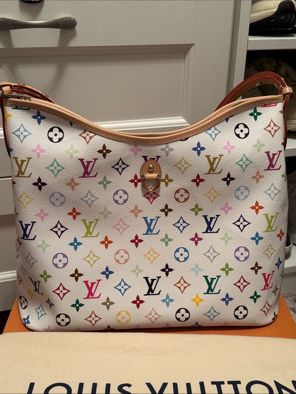 Louis Vuitton White Multicolor Monogram Shoulder Bag with Natural Leather Trim - Picture 7 of 9